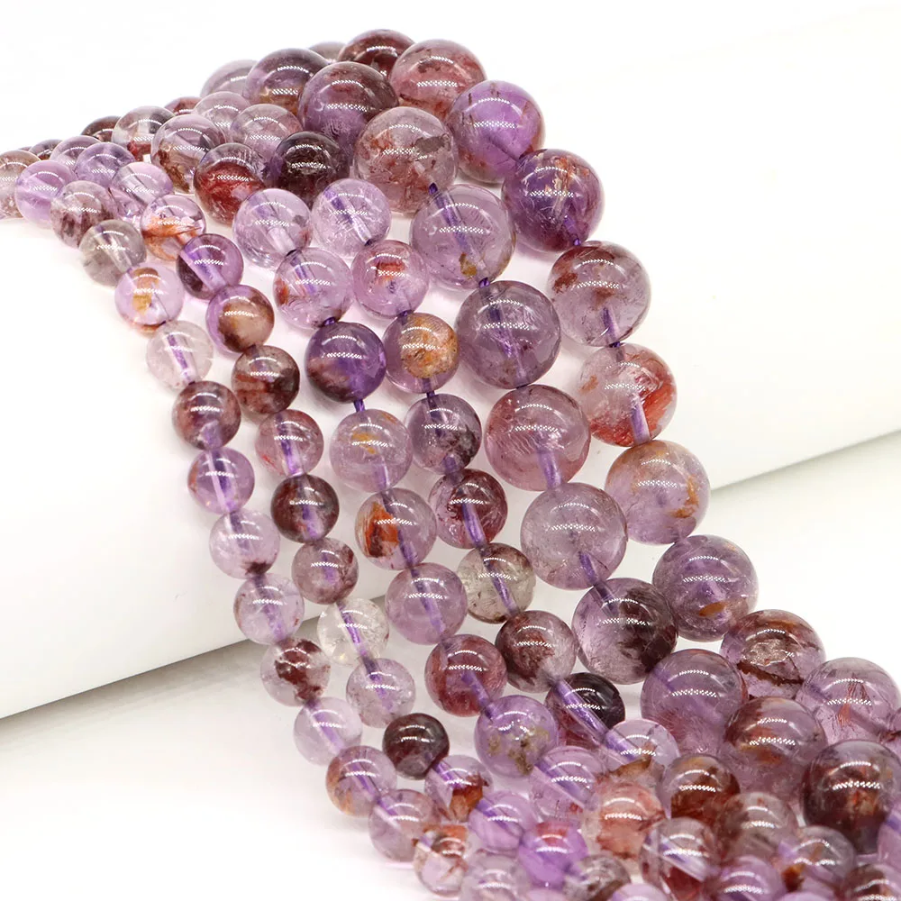 

6/8/10mm Natural Stone Super Seven Ghost Purple Lodolite Quartz Loose Gemstone Purple Phantom Healing Crystal for Jewelry Making