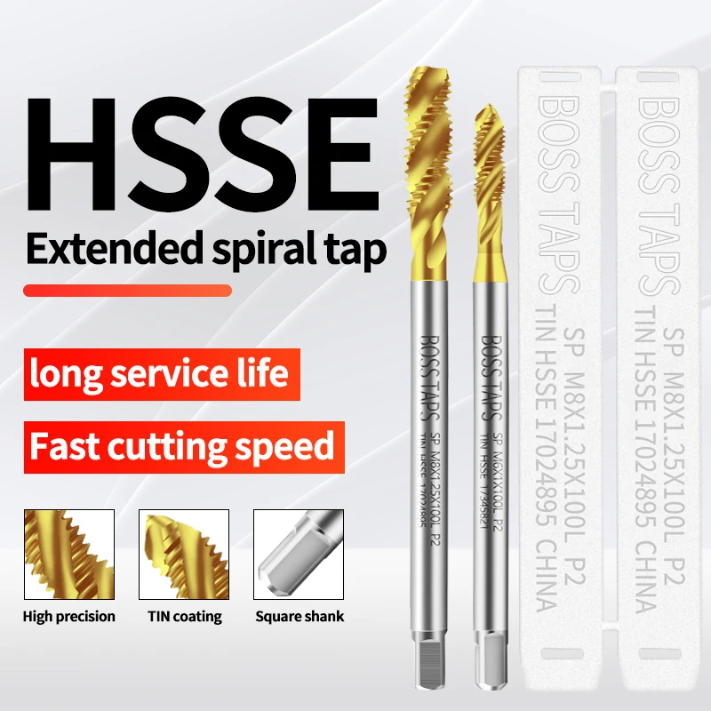 BOSS TAPS HSSE-M35 JIS Standard Long Shank 100 150 MM Spiral Fluted Tap M12 M14 M16 M3 M4 M5 M6 M8 M10 Machine Screw Thread Taps