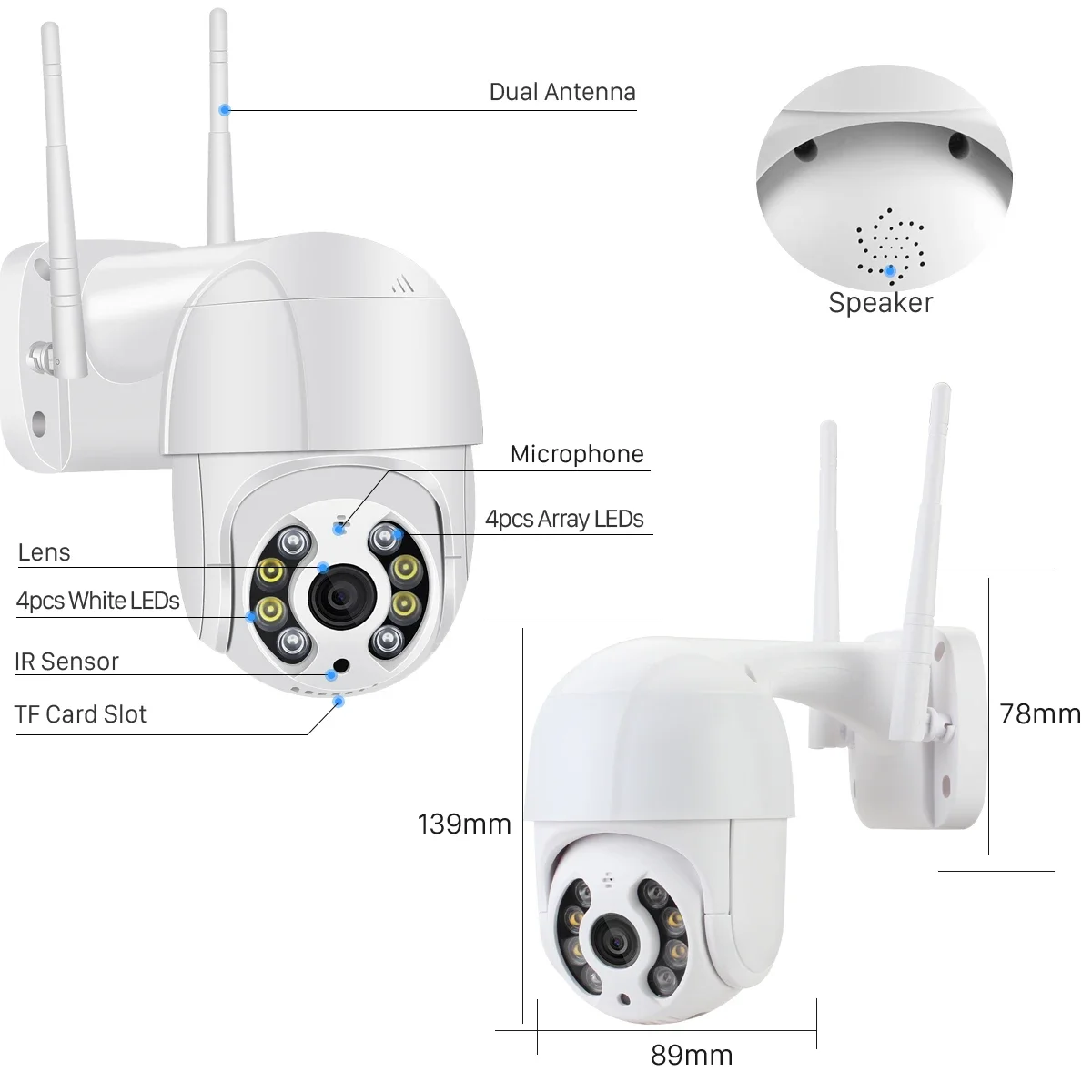 3MP WiFi PTZ Camera Outdoor H.265 AI Human Detect Auto Tracking Wireless Speed Dome Home Security CCTV Video Surveillance Camera