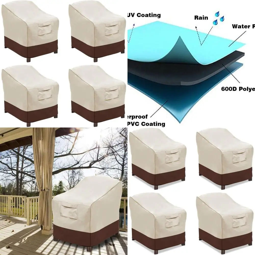 

Средние бежевые и коричневые чехлы на прочные водонепроницаемые чехлы на сиденья для патио и отдыха на открытом воздухе из 4 шт.