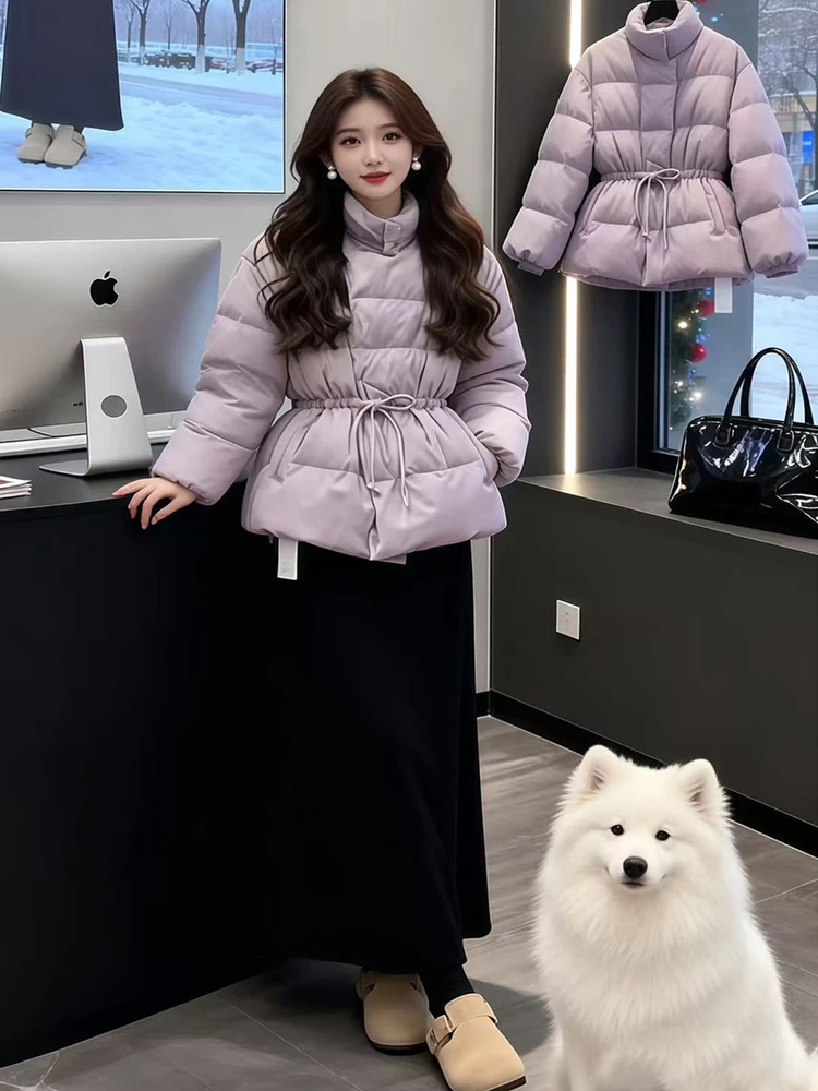 

Sweet Sli Women's Winter Cotton Padded High Collar Set Waist Cinched Belted Thiened Long Sve Casual Sle Warm Outfit