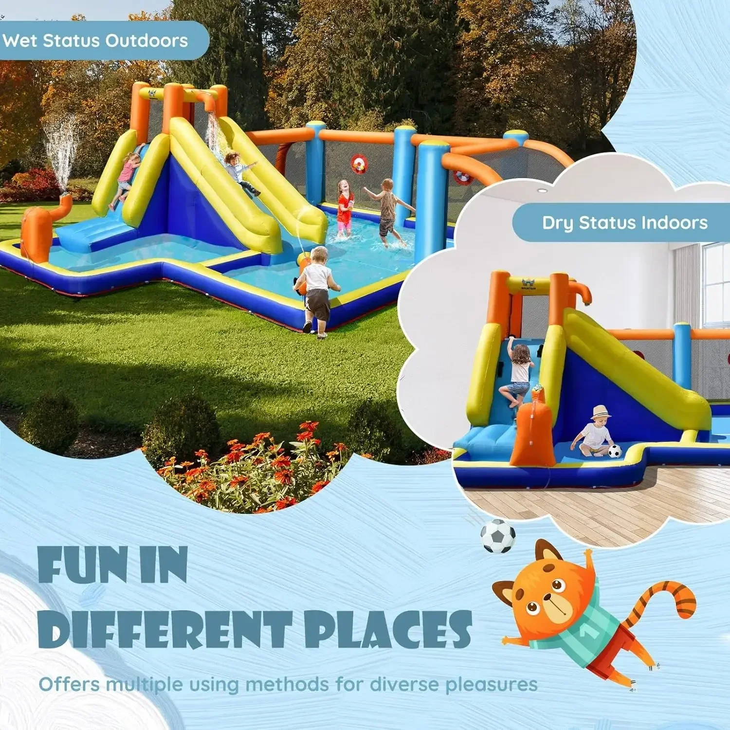 Opblaasbare waterglijbaan, 15x16.5FT Mega Watervoetbal Waterglijbaan Park voor buitenplezier met groot splashzwembad, klimmuur