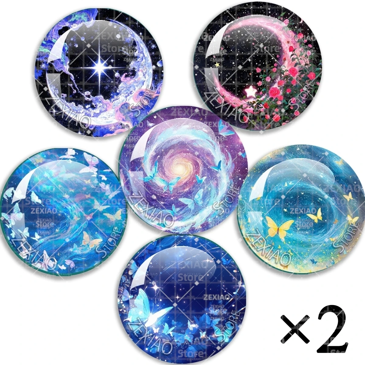 12Pcs Blyth Doll BJD Eyes Chips Dreamy Starry Sky Butterfly Pattern Glass Eyes Cabochons Blyth Pupil Eye Chips Toy Jewelry MS008