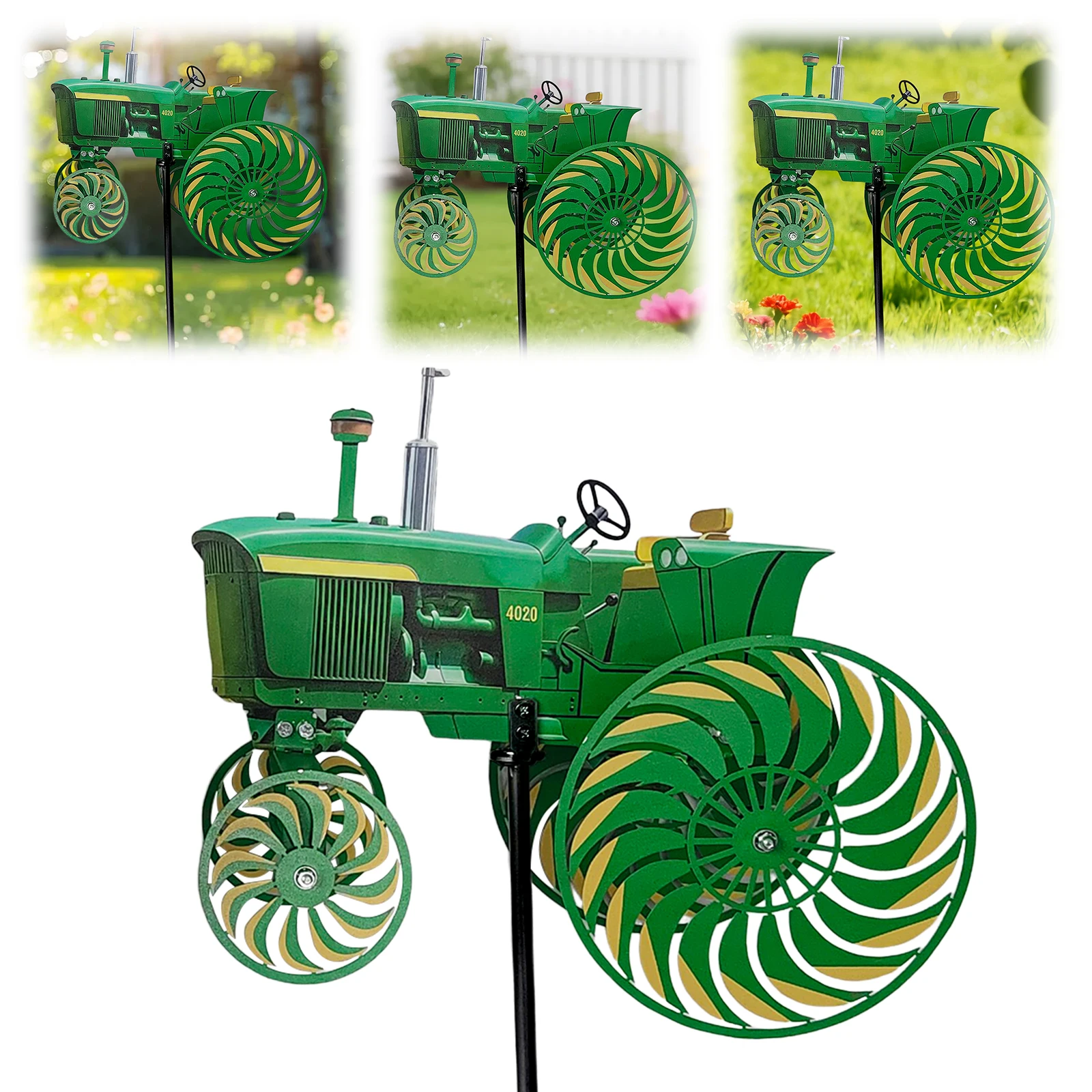 Tractor Wind Sculpture Decorative Windmill Green Tractor Windmill Stake for Yard and Garden Gift for Family Or Friends