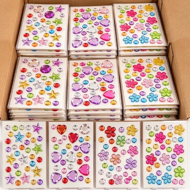 4-60PC Y2K Ins Trendy Colorful Gemstone Stickers Star Flower Heart 3D Acrylic Stickers Children Handicraft DIY Decoration Supply