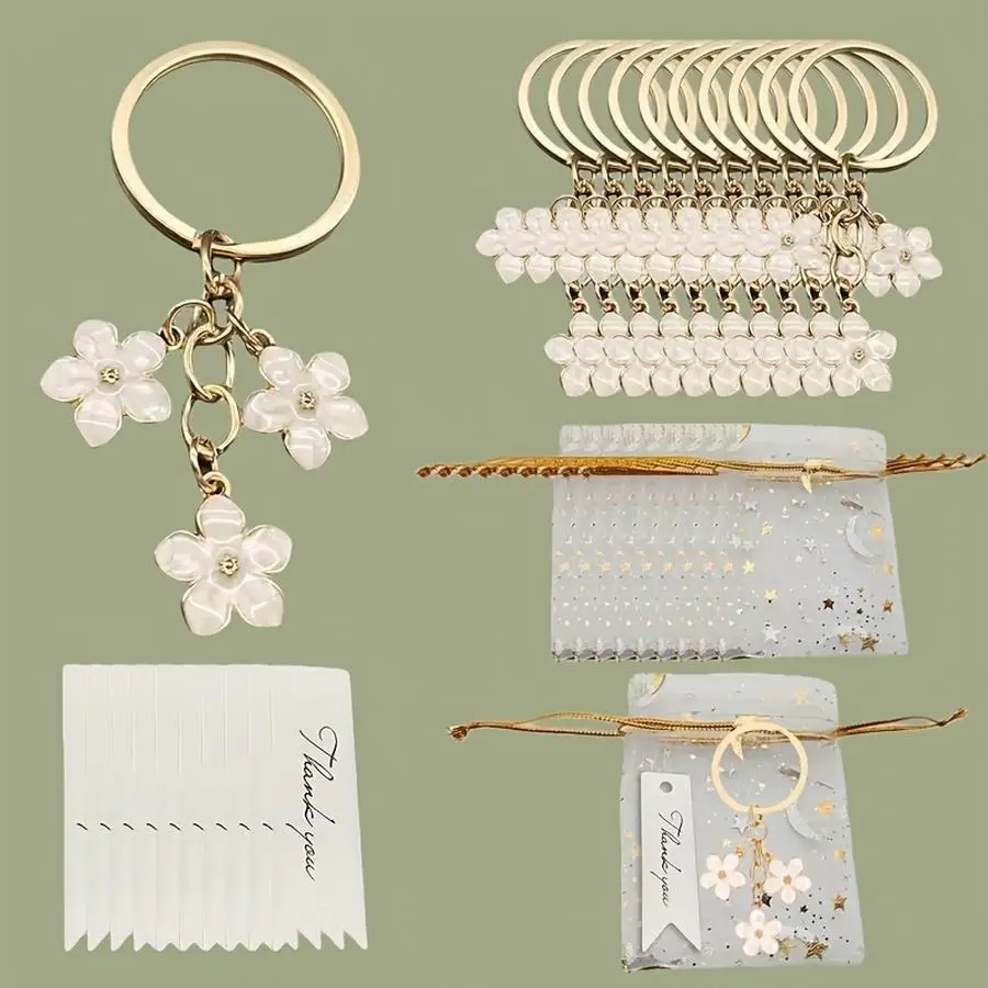 1/5/10/20/50/100pcs Gift for Her/Him: 36-Piece Set / Kit with 12 Enamel Flower Keychains | Cute Gold Tone | Pink and Blue Floral