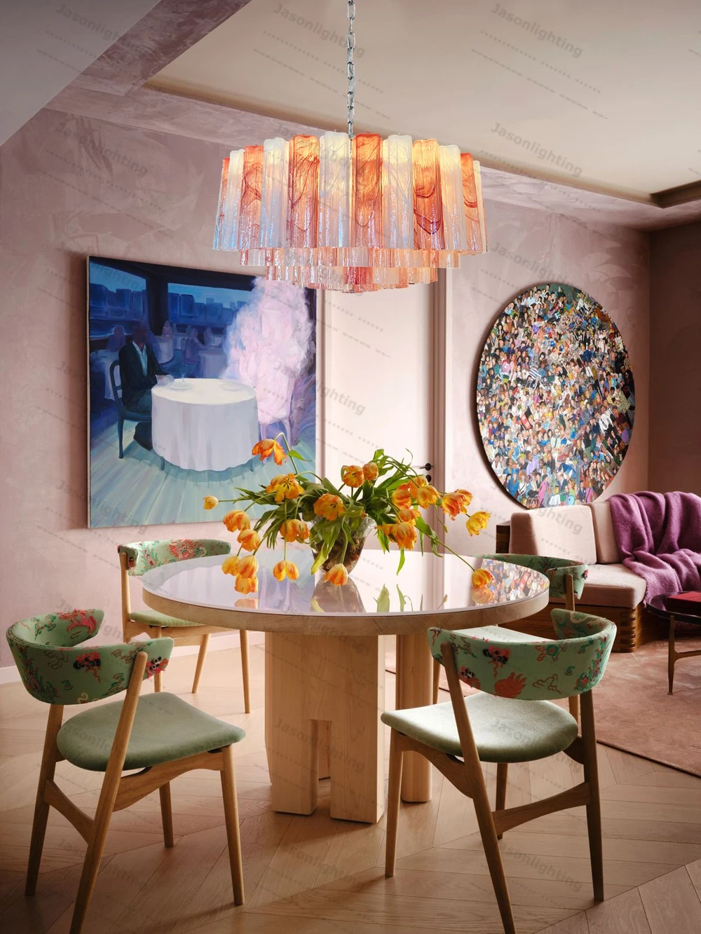 Pink Romance Glass Colletion Gold Silver Chandeliers