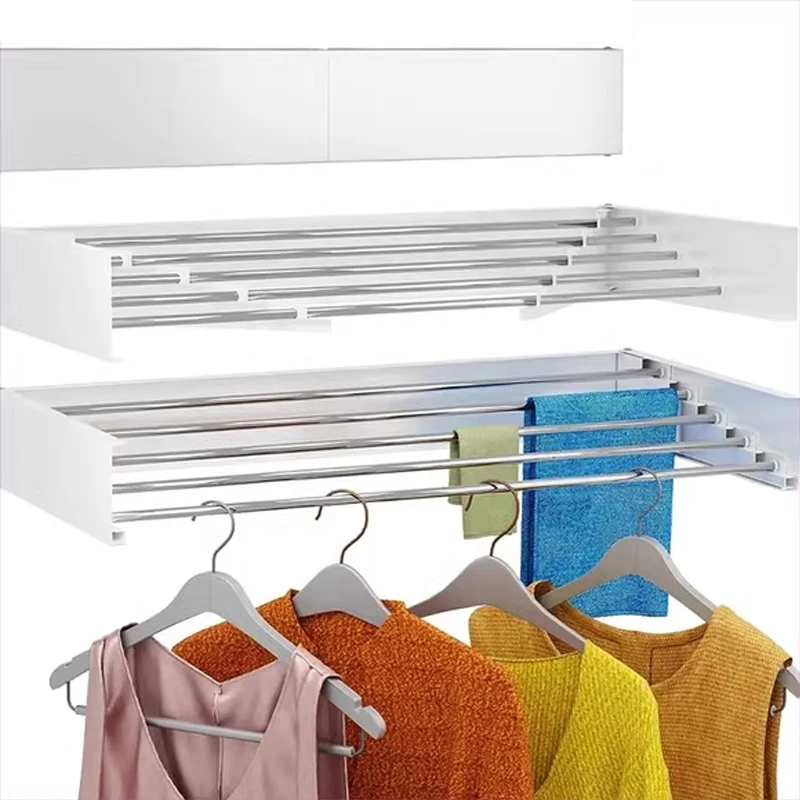 Invisible Retractable Clothes Rack Bathroom Bathroom Towel Rack Bathroom Towel Rack Balcony Folding Wall Mounted Drying Racks