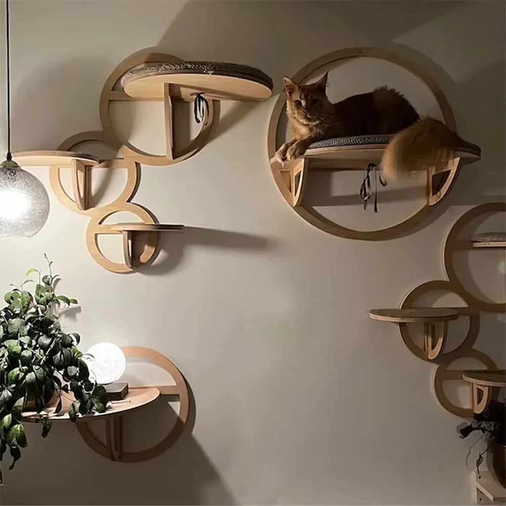 Circular Wooden Cat Wall Shelves Cat Play Furniture Sturdy Build Provide a Cozy and Trendy Spot for Cats to Lounge and Explore