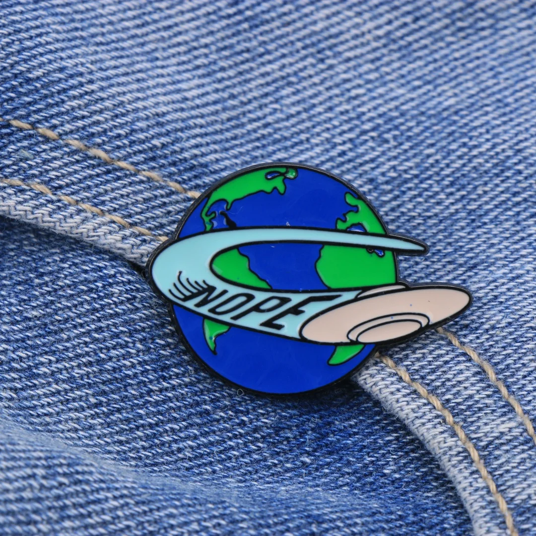 Nope UFO Earth Enamel Lapel Pin Funny Space Alien Metal Badge Backpack Clothes Decor Brooch Sci-Fi Lover Gift