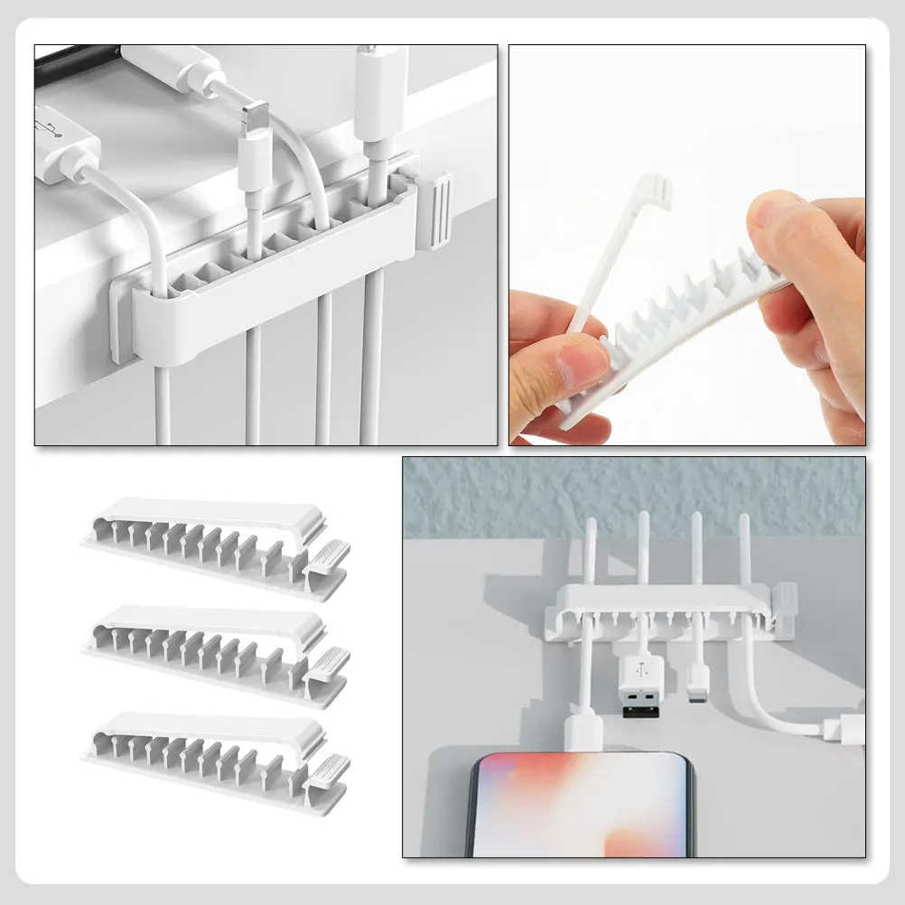 

3pcs Cable Clips 10 Slots Self Adhesive Cord Holders Wire Organizer For Headphones Usb Cords Desktop Management Durable Pc