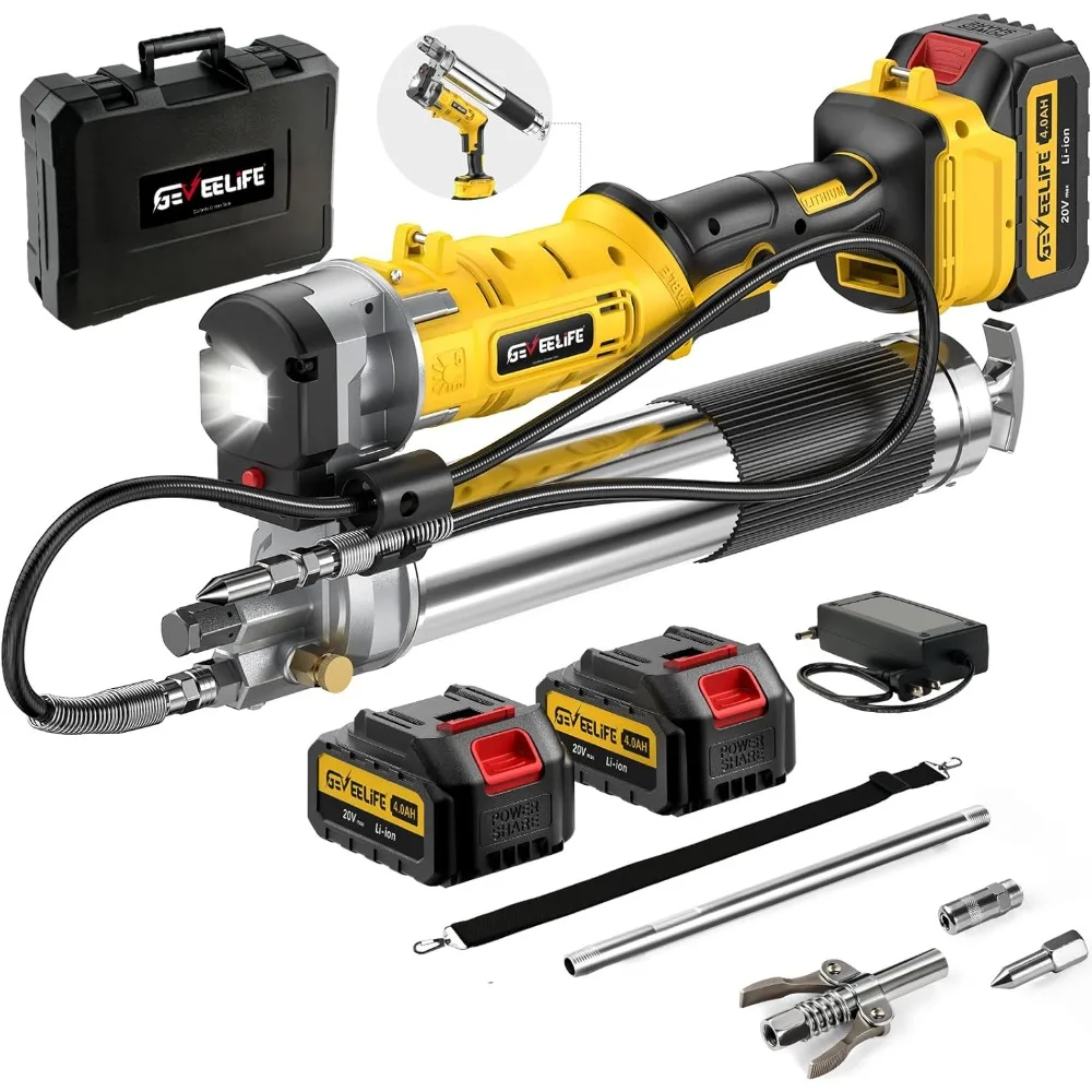 مسدس شحم كهربائي 2025 تصميم 2 في 1 مطور مع بطاريات 2 × 4000 مللي أمبير في الساعة وشاحن سريع و90 ° مقرنة دوارة، 12000 رطل لكل بوصة مربعة تعمل #2