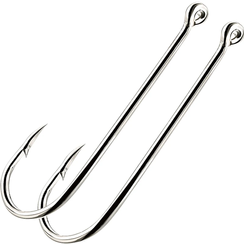 50 pieces/box Aberdeen extended straight handle fish hooks, carbon stainless steel fish hooks for freshwater and saltwater use