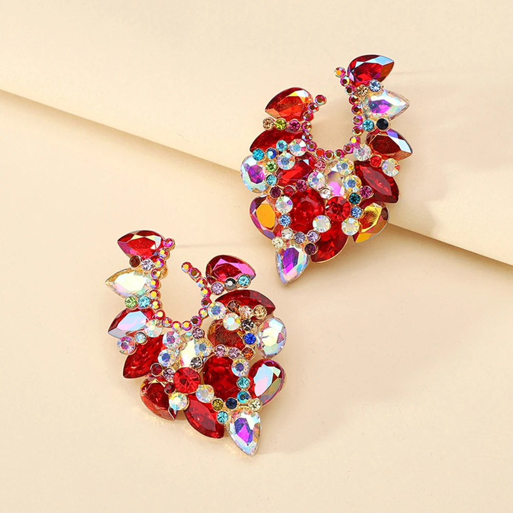 Elegant Cute Charm Shiny Colorful Glass Decor Wedding Party Jewelry Luxury Quality Ear Accessories Stud Earrings For Women Gift