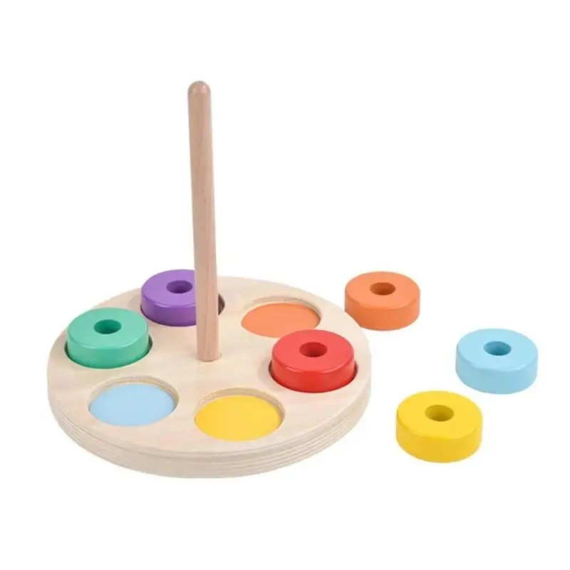 Baby Houten Regenboog Stapelspeelgoed Montessori Kleurrijke Blokken Classificatie en Geneste Spelletjes Fijne Motoriek Training Vorm Matching