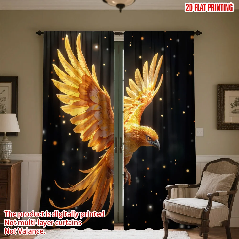 

2D flat printing 2pcs Curtain Golden Majestic Bird Digital Printed Polyester Drapes All Season Party & Holiday Decor for Holiday