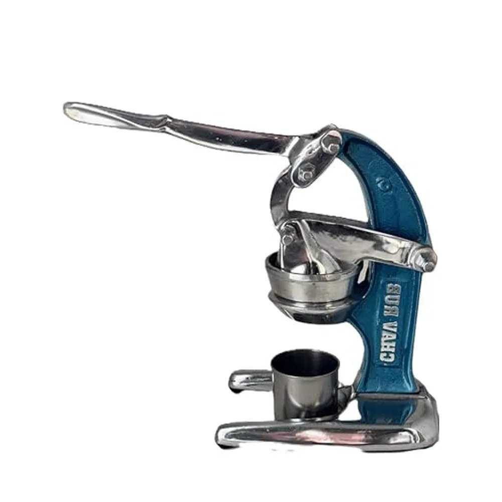 CHAV RUB Industrial Manual Citrus Juicer Blue and Silver Metal and Chrome Finish Lever Press Squeezer Stainless Steel