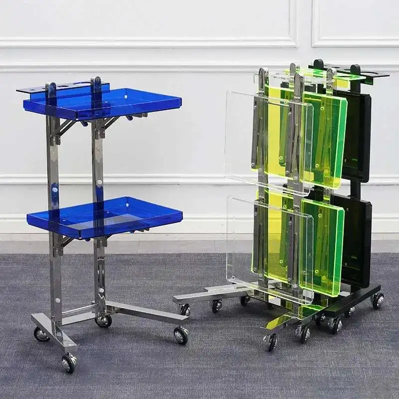 Тележка для салона из нержавеющей стали, мебель для домашнего салона, складная акриловая полка для хранения, многофункциональная тележка для инструментов для дизайна ногтей с колесами