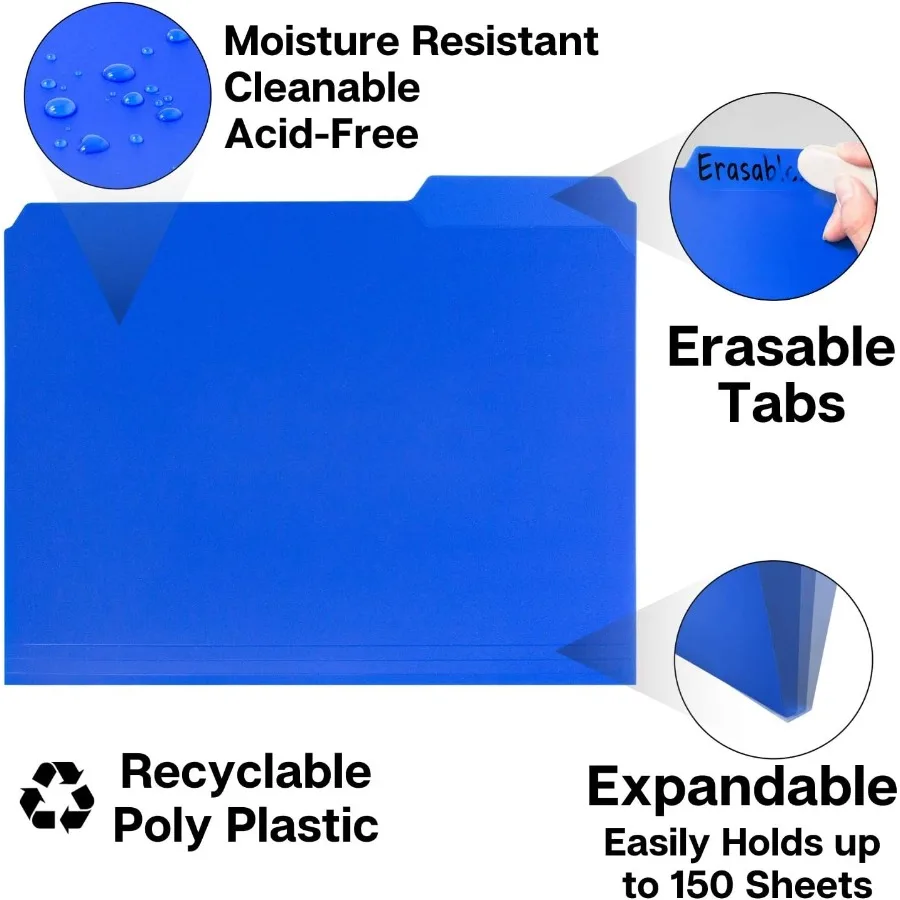 던웰 플라스틱 컬러 파일 폴더 12팩 1/3 탭 파일 폴더 8.5x11 레터 사이즈 문서용 다양한 색상 무산성