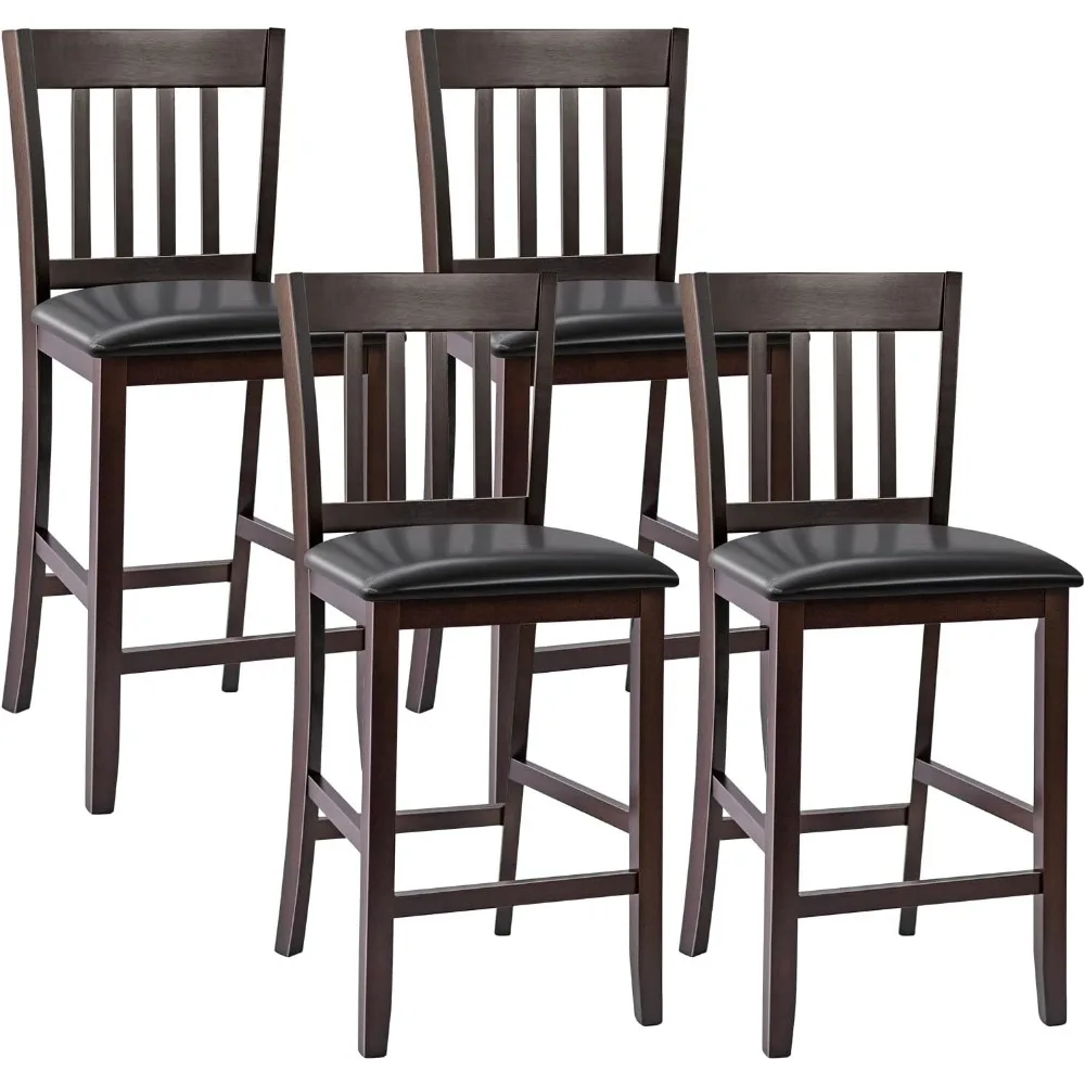

Counter Height Pub Chairs with Rubber Wood Legs, Armless Bar Chairs with Elastic Cushion & PU Cover for Kitchen, Living Room