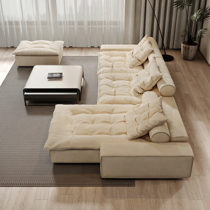 The sofa living room is light and luxurious, and the L-shaped down is super deep and wide.