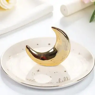 

1pc Ceramic Jewelry Display Tray Moon Star Pattern Luxury Storage Dish For Ring Necklace Gold Store Environmental Protection