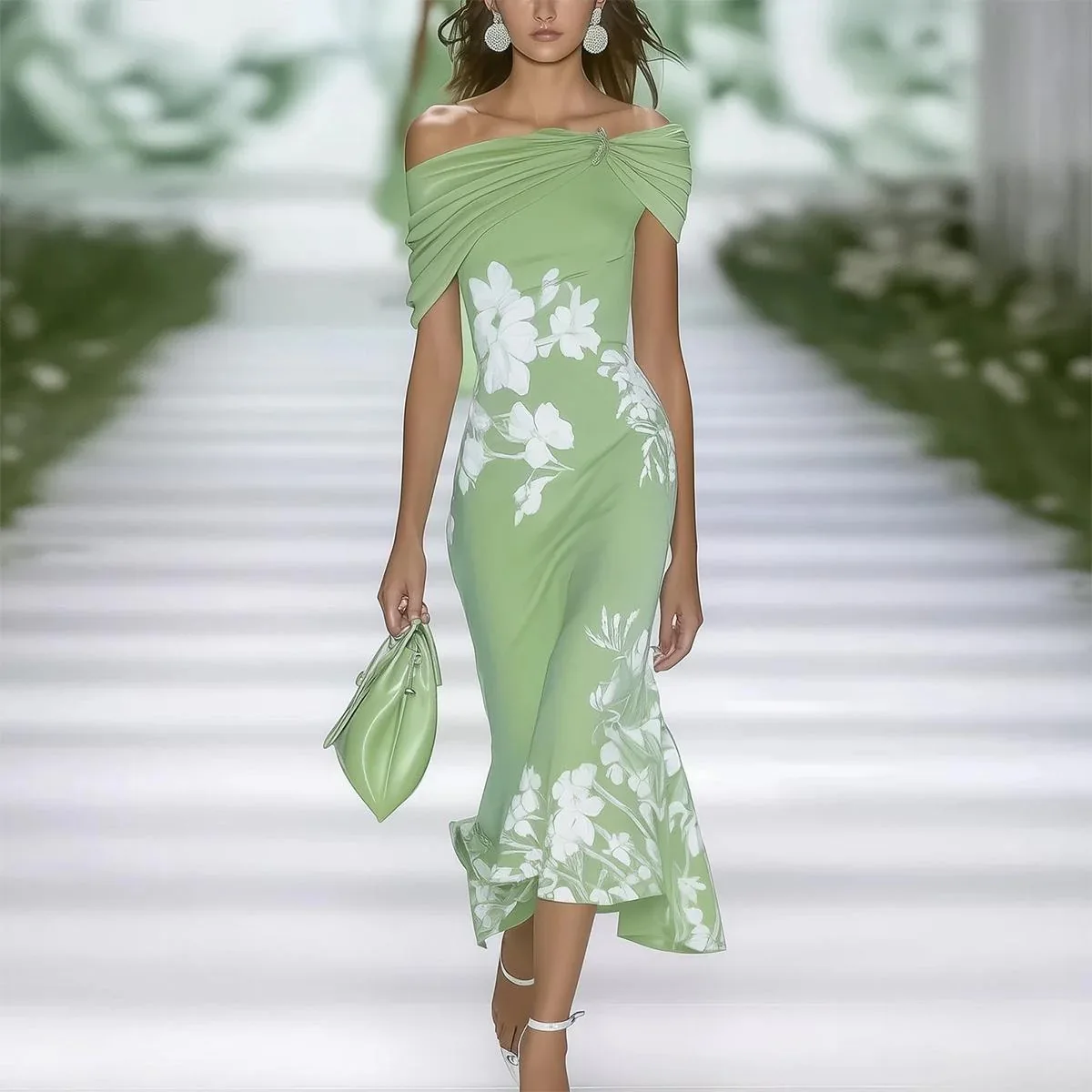 فساتين ماكسي مثيرة للحفلات للنساء لصيف 2025، فستان طويل أنيق بطبعة زهور بدون أكمام وكشكشة