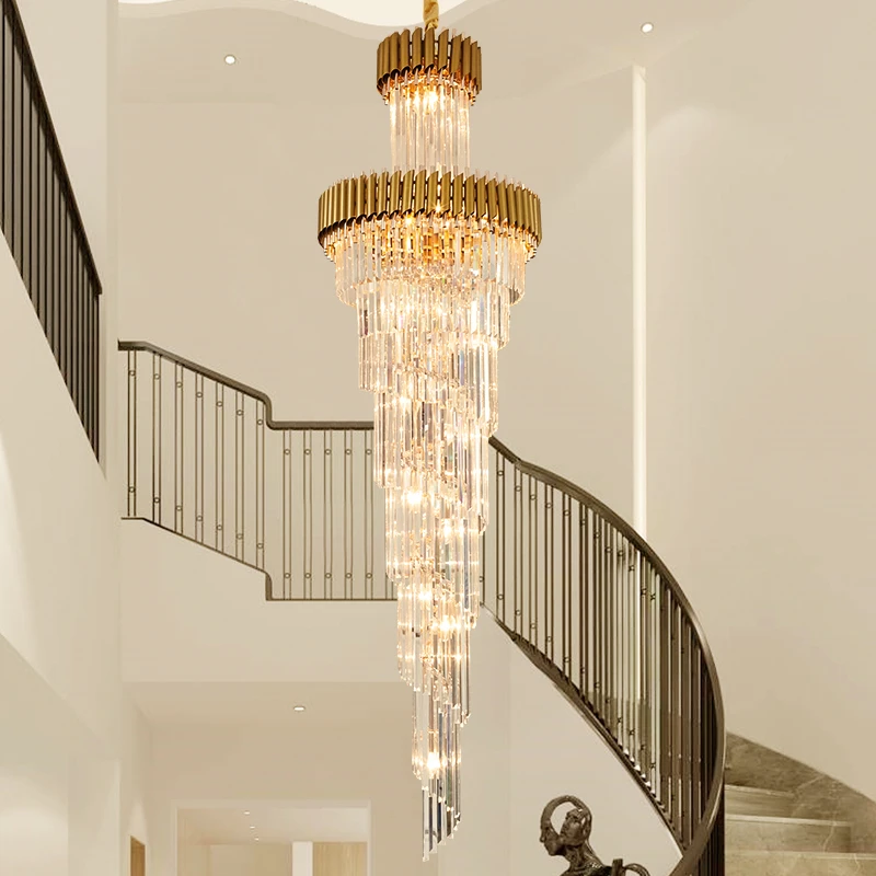 

High-end Crystal Chandeliers Duplex Living Room Lights Villa Stair Long Chandeliers Revolving Staircase Lights Hotel Engineering