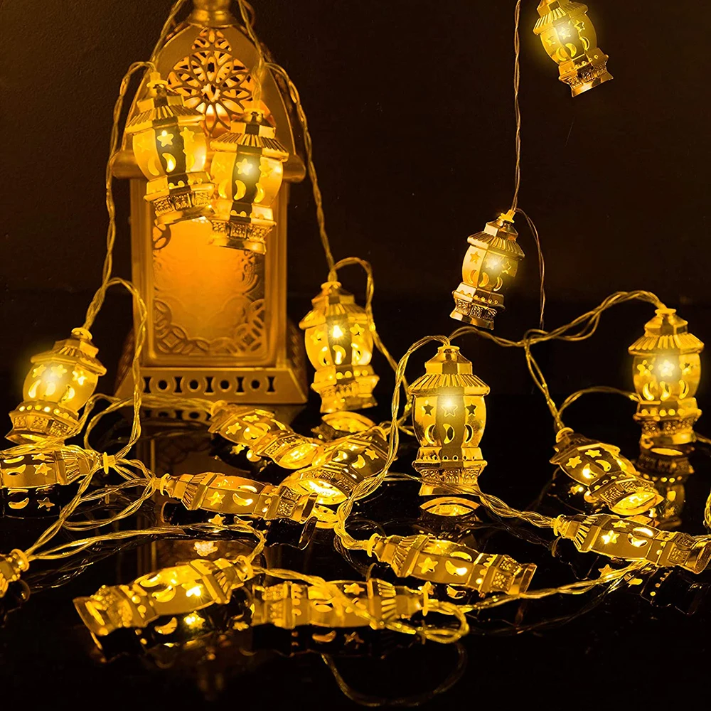 

New Battery Powered Ramadan Kareem Lights Star Moon Palace LED Eid Mubarak Decorative String Lights Muslim Islam Party Supplies