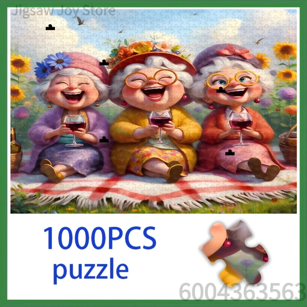 Funny Elderly Art Jigsaw Puzzle, Wine Picnic Grannies, Road Trip Ladies, Kitchen Dancing Grannies, Sweet Old Couple, Puzzle Gift
