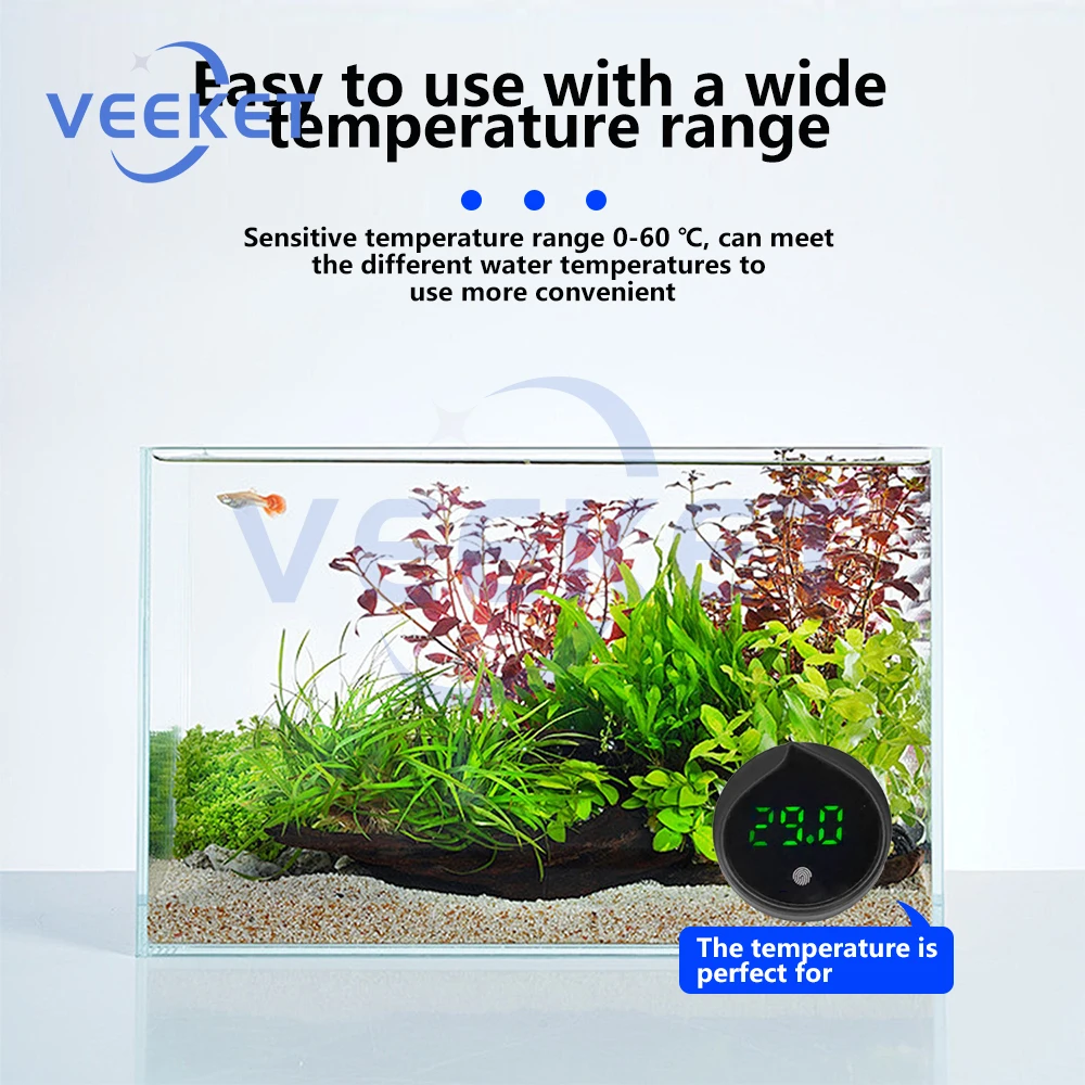 LED ميزان الحرارة الرقمي خزان الأسماك استشعار درجة الحرارة حوض السمك اللمس الخوخ على شكل تصميم خزان ميزان الحرارة الإلكتروني 0-60 ℃