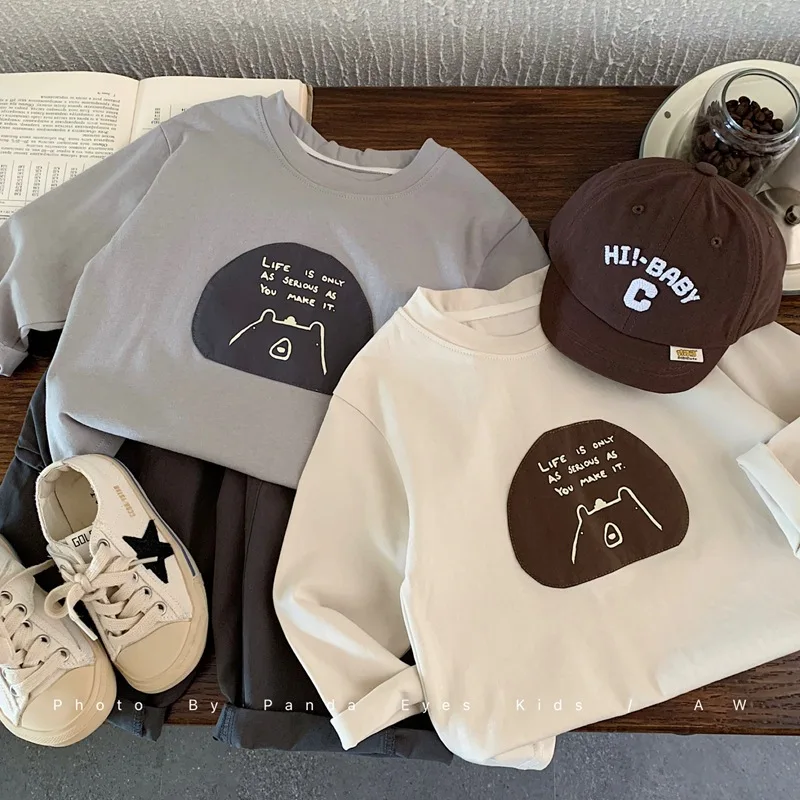 

2025 New Autumn Clothing For Boys Featuring Long-Sleeved Cartoon Patch T-Shirts Trendy Children's Apparel
