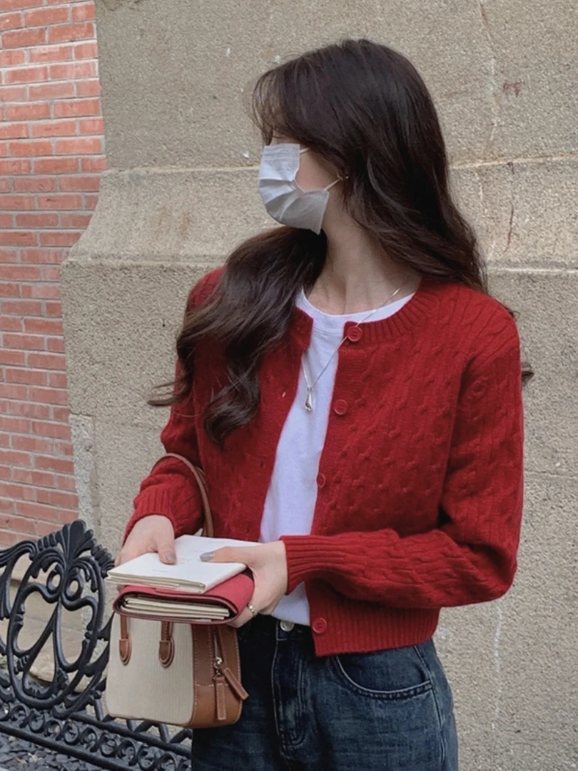 Women's ort Knitted Cardigan Sweater Autumn Winter ey Red Plaid Inner Wear Casual Sle Polyester Fiber Long Sve round...