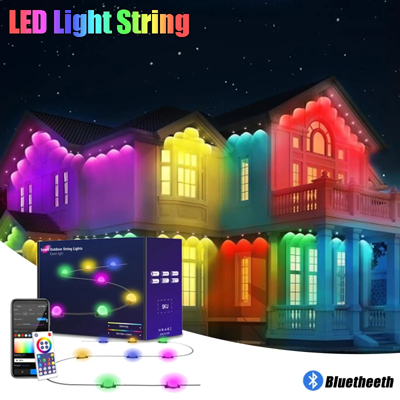 

LED Eave Light String RGB Waterproof String Lights Outdoor Courtyard Decorations Lighting for Woof Eave Wall Step Lights