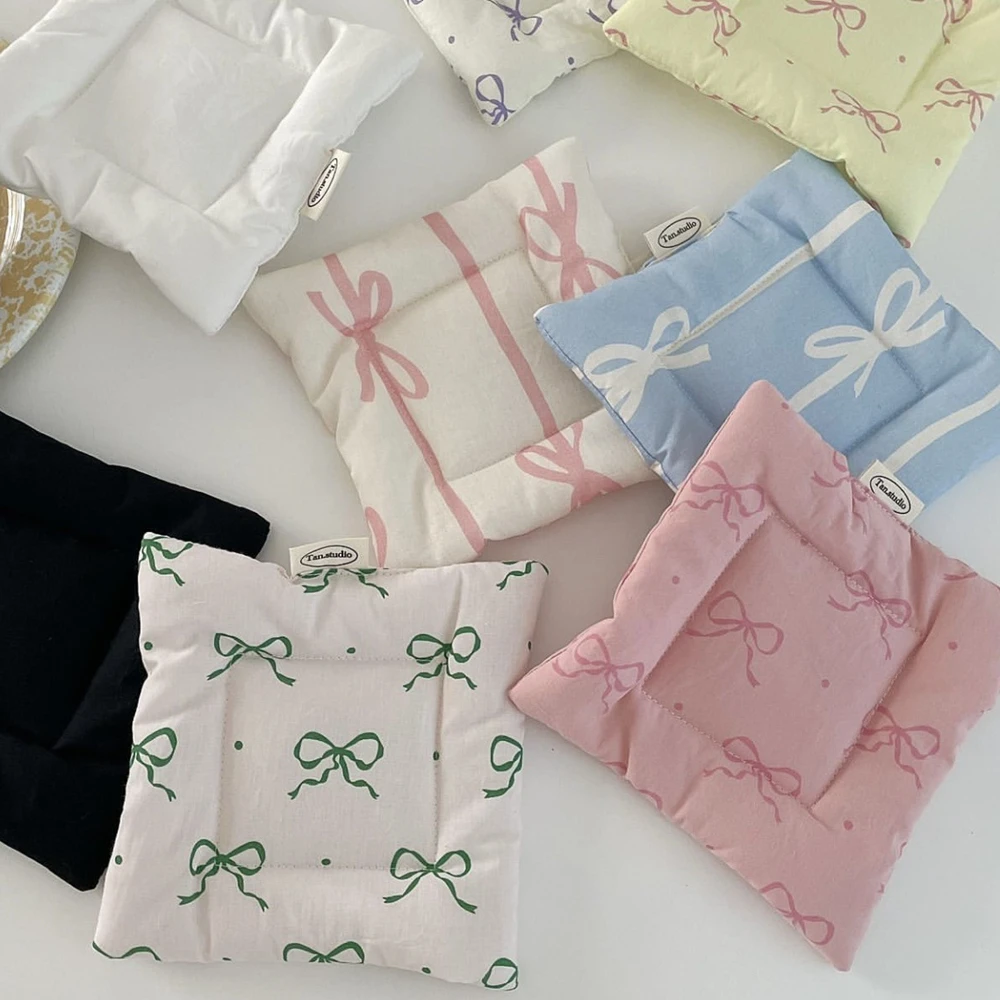 Korean Bow Cotton Coaster Key Storage Jewellery Mat Double-sided Thickened Fabric Sweet Drawstring Portable Accessories