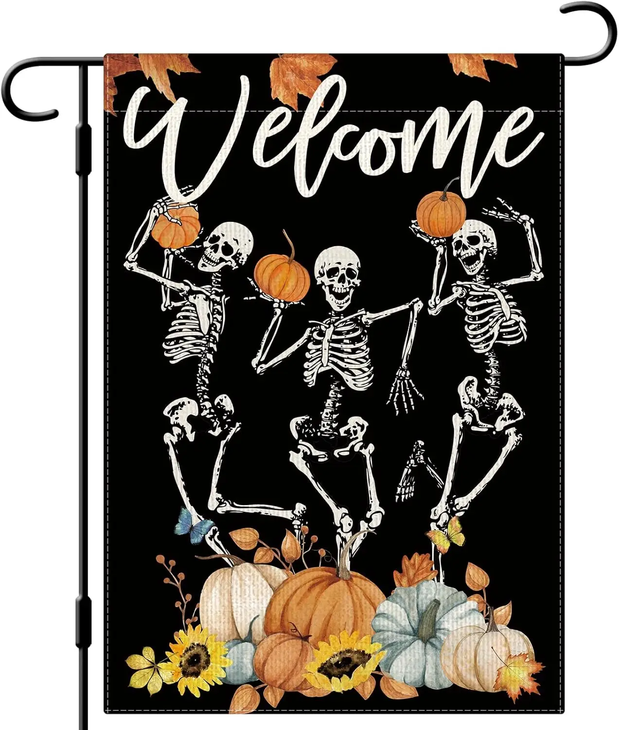 DLZDN Fall Skeleton Garden Flag Funny Autumn Garden Flag Pumpkin Thanksgiving Flag 12x18 Inch Vertical Double Sided Farmhouse Ho