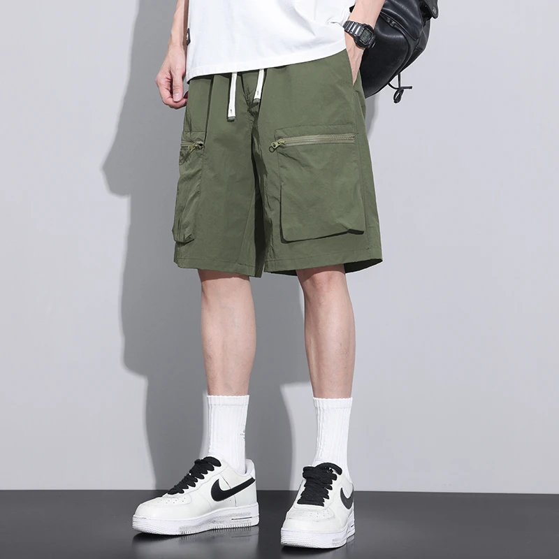 Summer thin military green five minute quick drying workwear shorts men's mid pants six minute casual ice silk sports men's pant