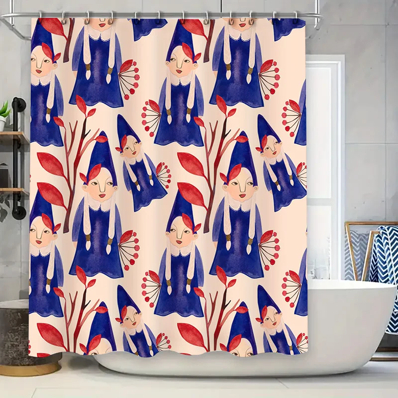 

Восхитительная сказочная синяя занавеска для душа с гномами для домашнего декора, красная ткань с цветочным дизайном, водонепроницаемая подвесная декоративная стена для ванной комнаты