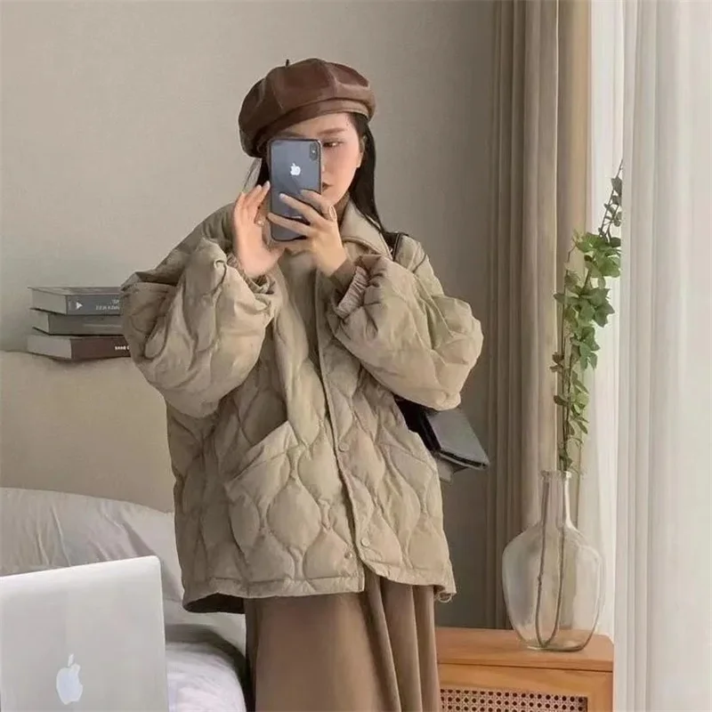 2023 Autumn/Winter Japanese Student Polo Korean Version Loose Versatile Thickened Warm Cotton Coat with Cotton Clip Casual Coat