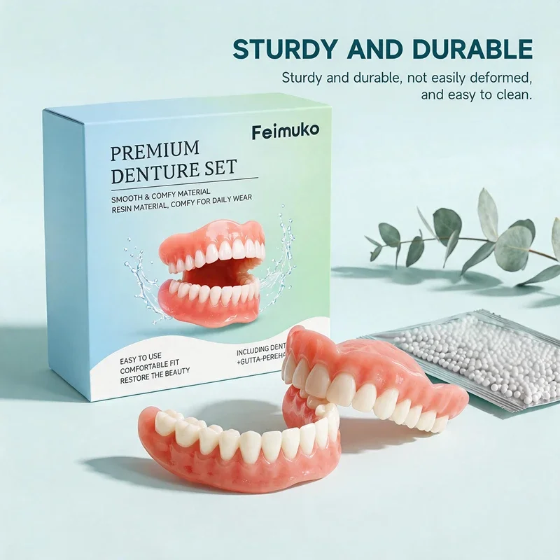 Adult Adjustable Fake Teeth Comfort Silicone Dentures Unisex Upper/Lower Teeth DIY Temporary Fix for Confident Smile Full Mouth