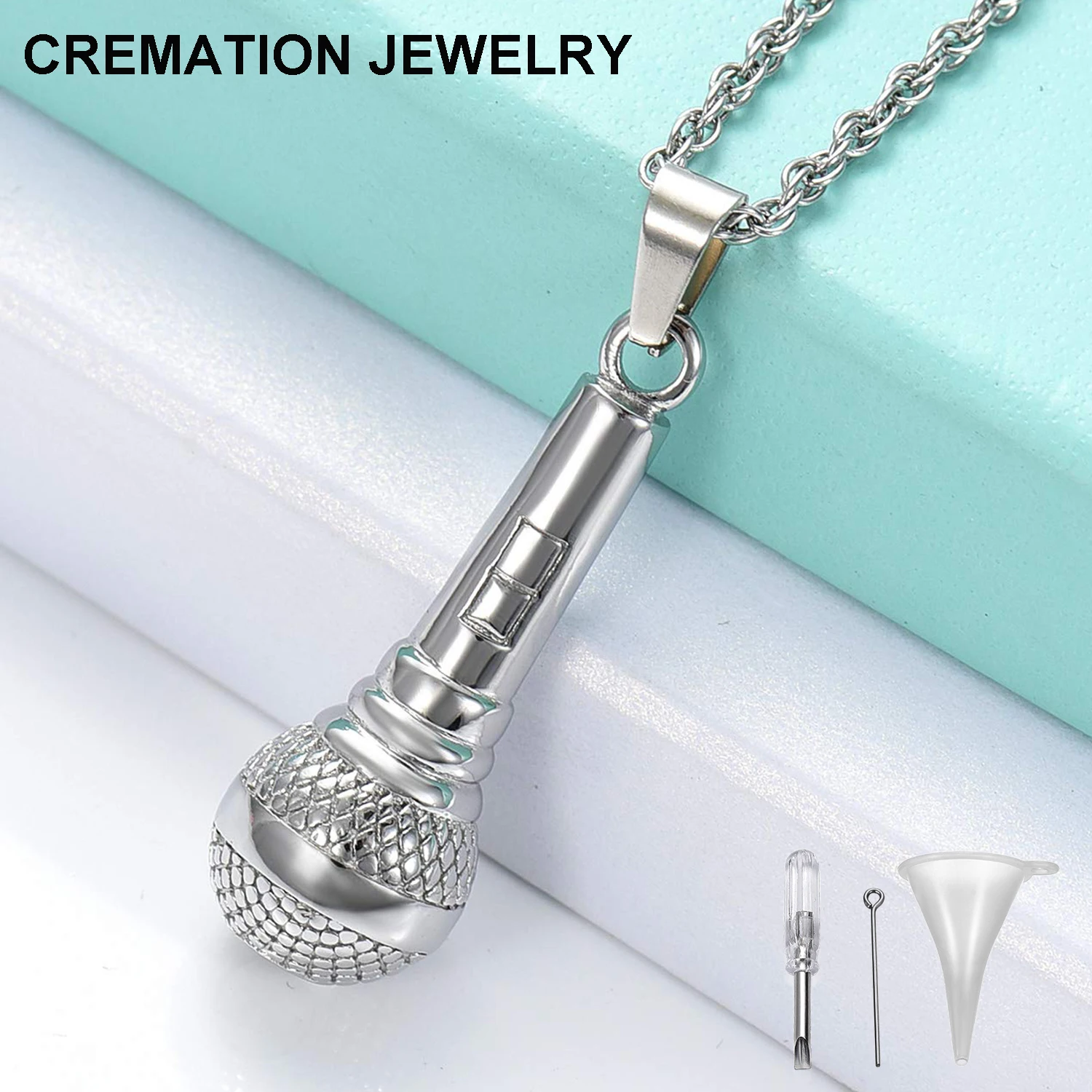 

Wholesale 316L Stainless Steel Silver Microphone Ashes Urn Necklace For Men Women Memorial Ashes Keepsake Mic Urn Necklace