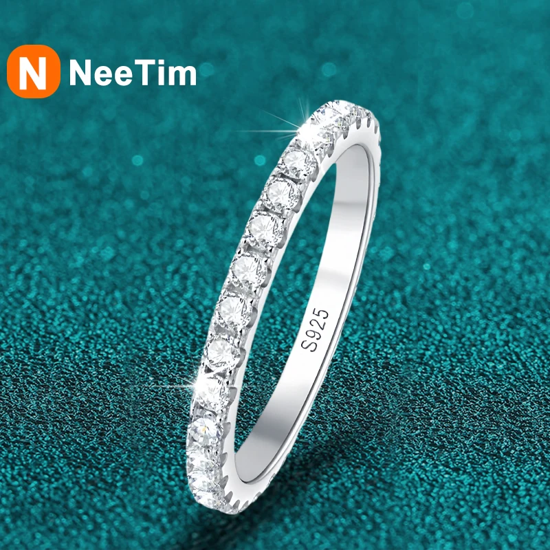 NeeTim D Color 2mm Full Moissanite Diamond Ring for Women Sterling Silver 925 with Gold Plated Wedding Bridal Band Rings Jewelry