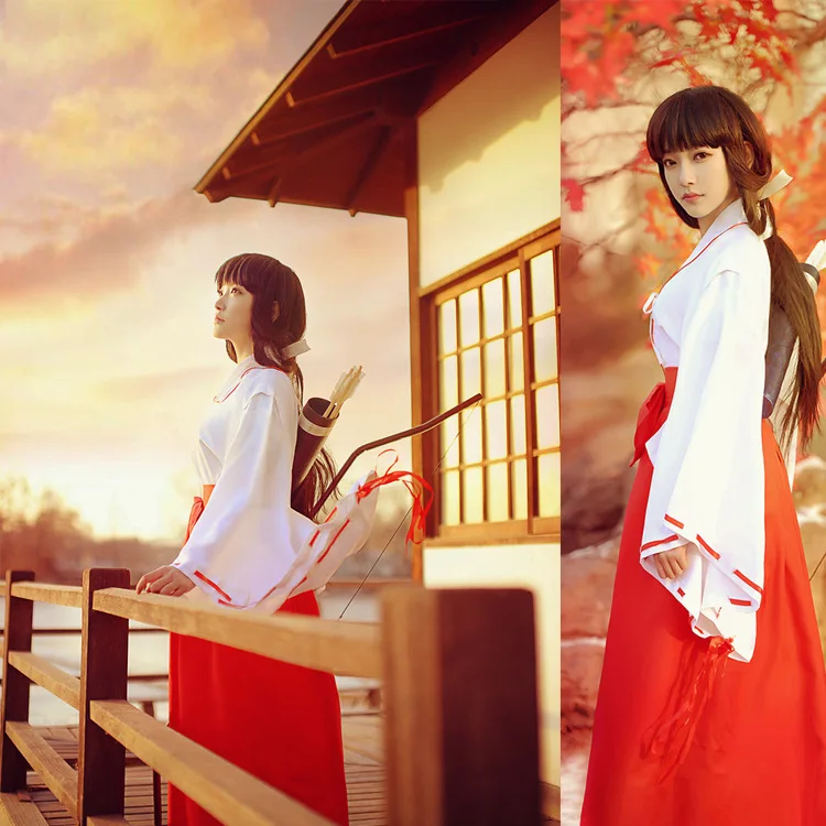 Anime Inuyasha Kiky Kikyō Cosplay Kostüm Hexe Japanischer Kimono Performance Kleidung mit Tops Rock Halloween Uniform Damen Herren