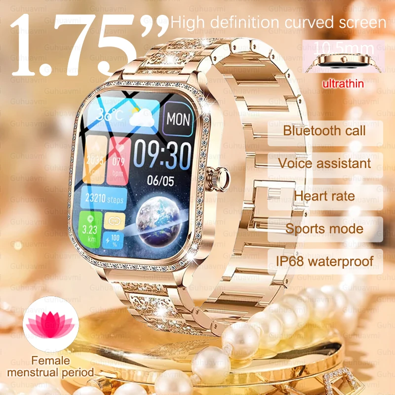 

New Women diamond Smart Watch Women Health tracking Watch Full Touch Screen BT Call Custom dial Smartwatch For Huawei Xiaomi IOS