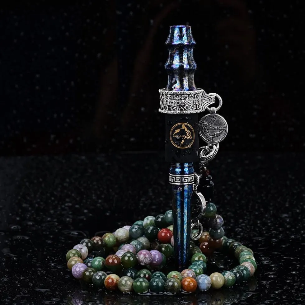 Dual-Purpose Arab Shisha Accessories: Titanium Blue Cigarette Holder with Private Stone Bead Chain