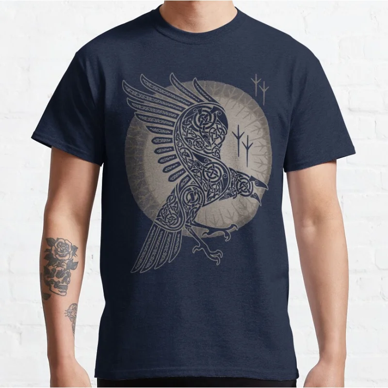 

RAVEN Nordic Runes Celtic Knots Valhalla Viking style Norse Mythology God Odin Graphic T Shirts large size Adult tops S-6XL