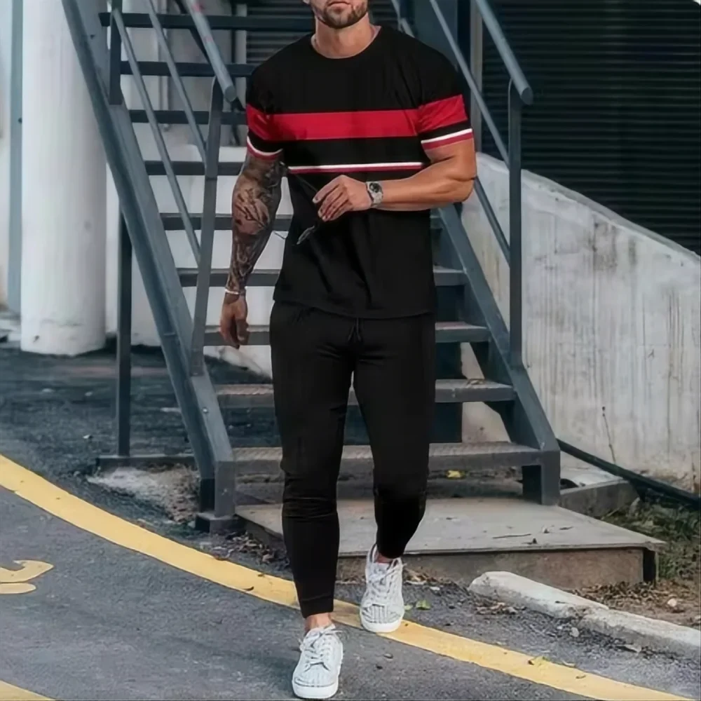 

GELITAYIN 2025 Men's Sports Set 3D Printed Retro Summer Fashion New Casual Men's Set Short Sleeve T-shirt+Pants Set