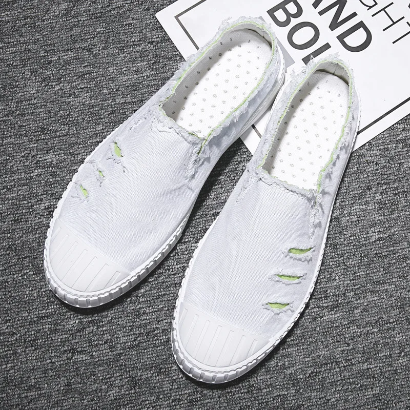 2023 Summer New Breathable Lazy Man One Step Slippers Japanese Low Top Fashion Men's Board Shoes Half Trailer Canvas Shoes