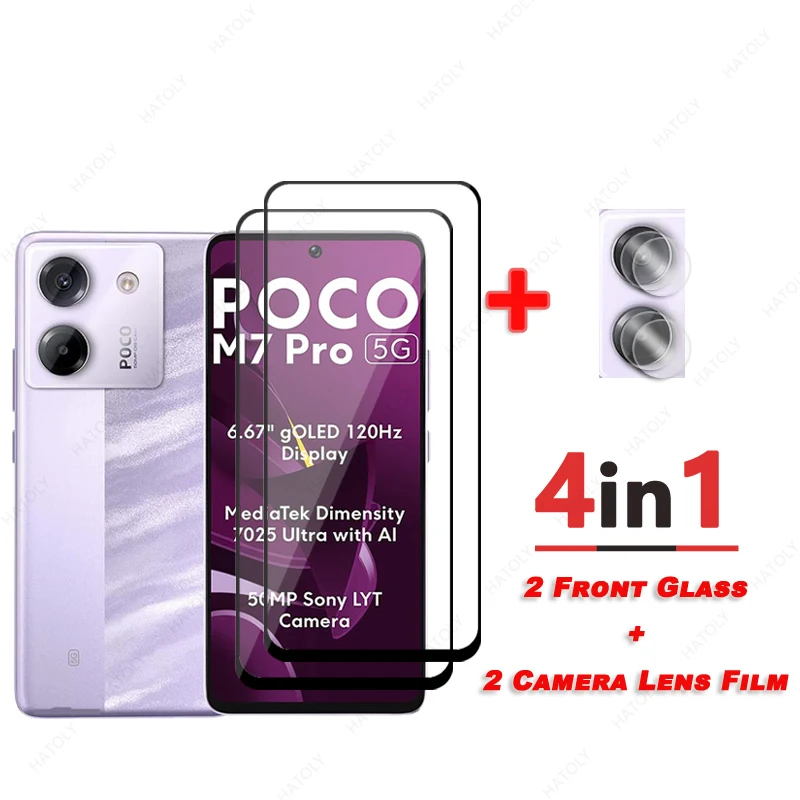 Tempered Glass For Xiaomi Poco M7 pro 5G Black Edge Protective Film For Poco M7 pro 5G Glass Screen Protector Camera Lens Film