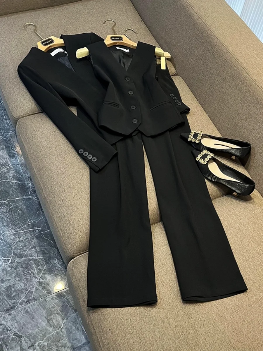 Ele Bla Tee-Piece Suit Set for Women Profional Autumn Winter Faion Wide Leg Pants Vest High Quali C942